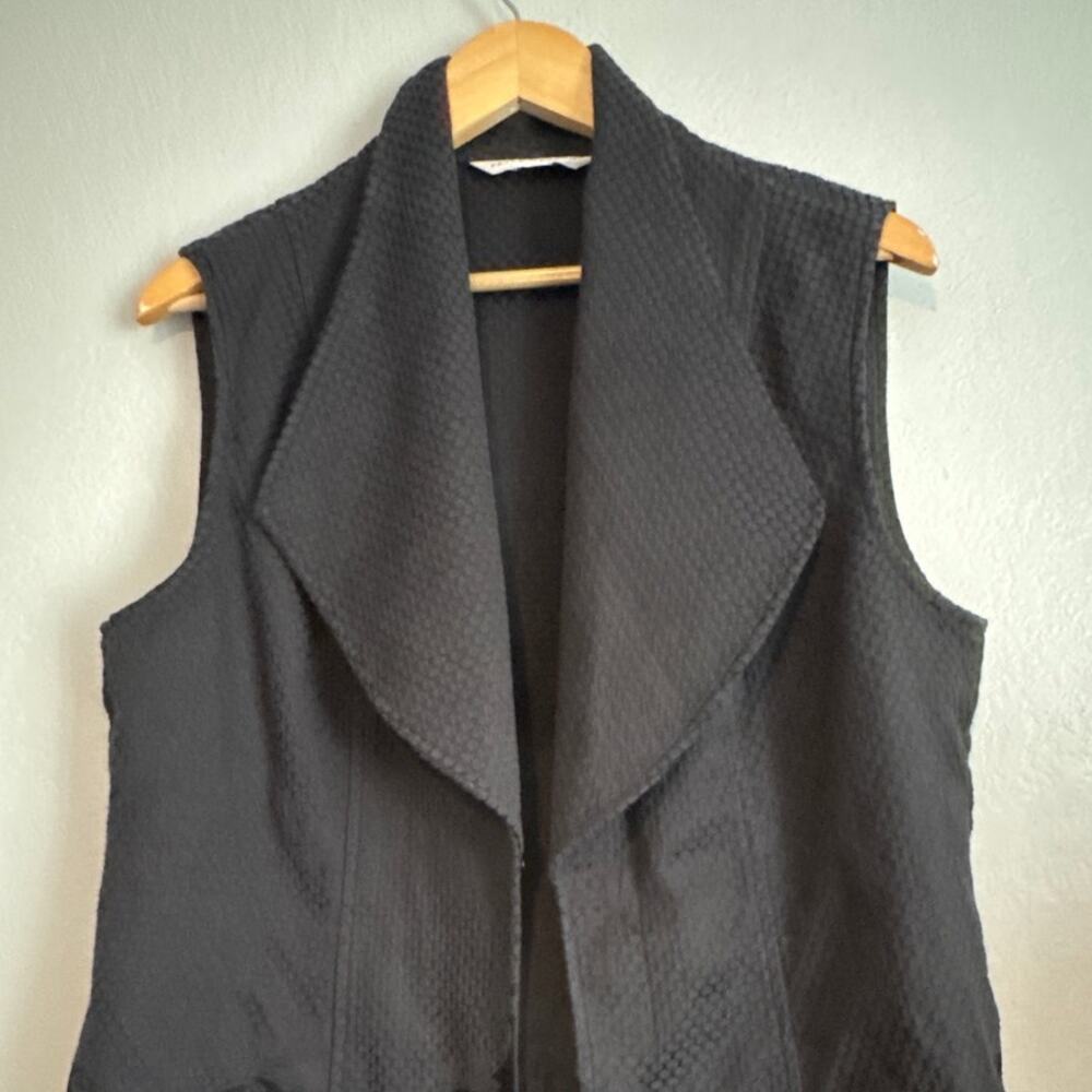 Black Textured Open Vest Women XL Lagenlook Jacquard Honeycomb Artsy Avant Garde - Picture 2 of 7